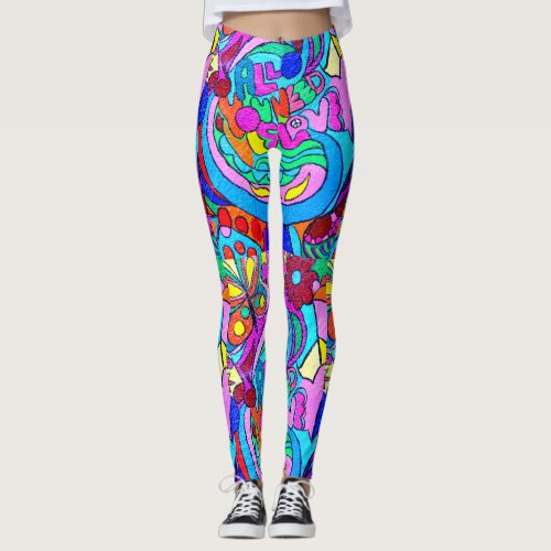 colorful groovy psychedelic love leggings