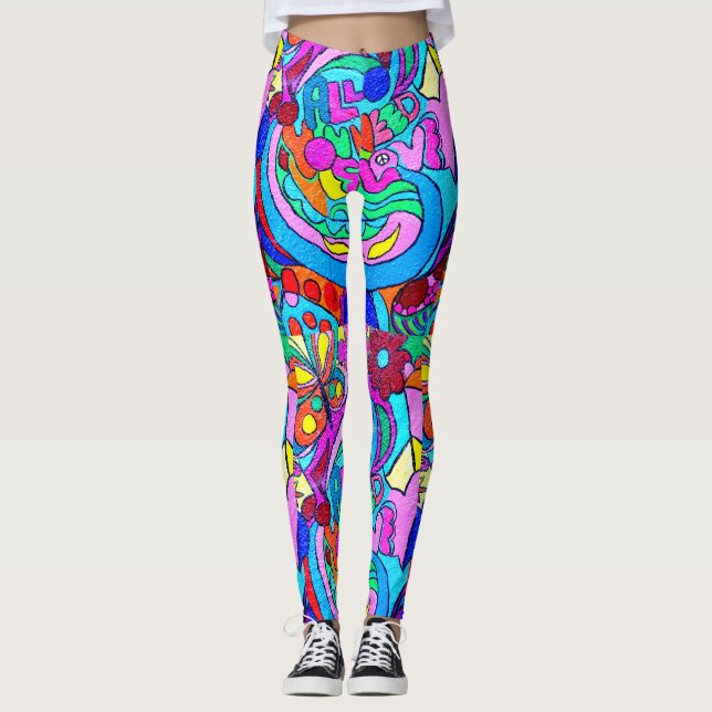 colorful groovy psychedelic love leggings (Front)