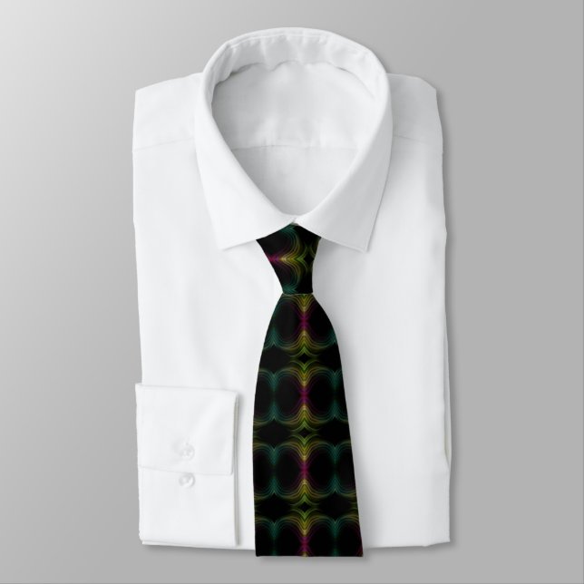Colorful Groovy Psychedelic Pattern Abstract Art Neck Tie (Tied)