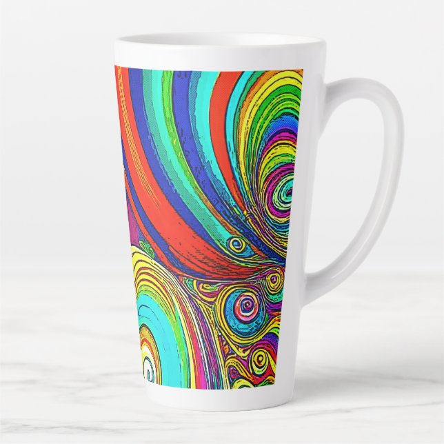 Colorful Groovy Rainbow Swirls Latte Mug (Right)