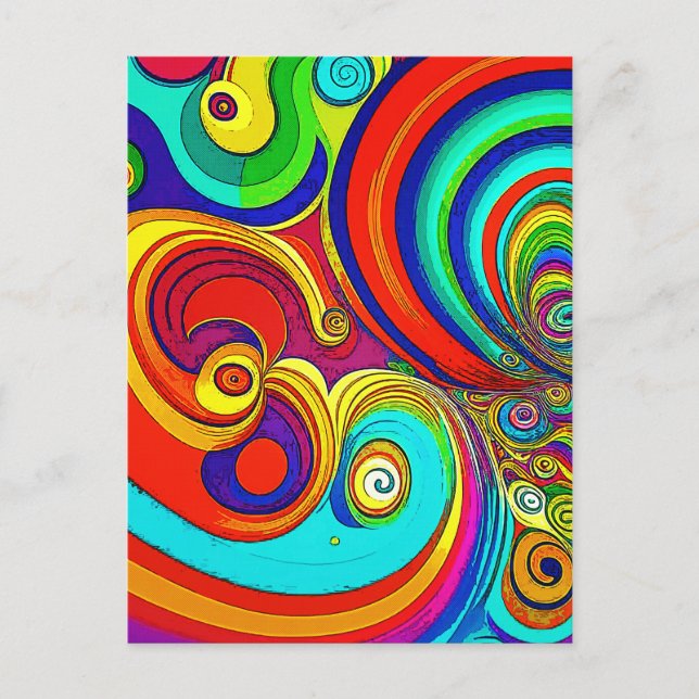 Colorful Groovy Rainbow Swirls Postcard (Front)