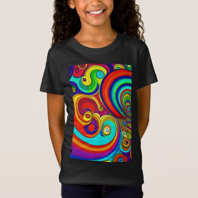 Colorful Groovy Rainbow Swirls T-Shirt (Front)