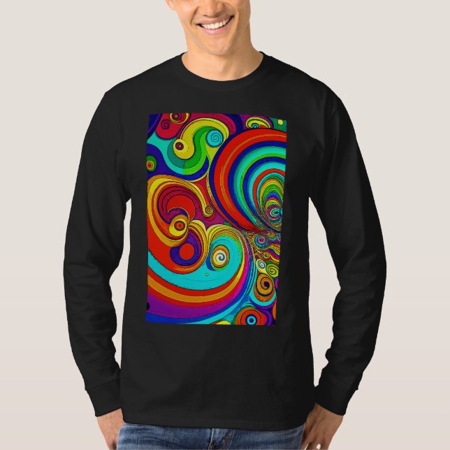 Colorful Groovy Rainbow Swirls T-Shirt (Front)