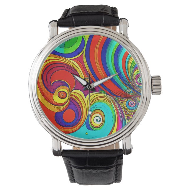Colorful Groovy Rainbow Swirls Watch (Front)