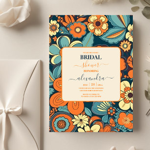 Colorful Groovy Retro 70s Floral Bridal Shower Invitation
