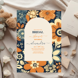 Colorful Groovy Retro 70s Floral Bridal Shower Invitation