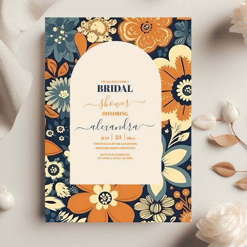 Colorful Groovy Retro 70s Floral Bridal Shower Invitation
