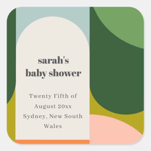 Colorful Groovy Retro Arch Abstract Baby Shower Square Sticker