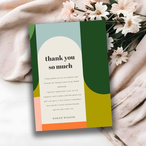 Colorful Groovy Retro Arch Abstract Baby Shower Thank You Card