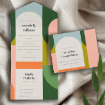 Colorful Groovy Retro Arch Abstract Bold Wedding All In One Invitation at Zazzle