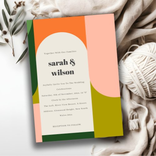 Colorful Groovy Retro Arch Abstract Bold Wedding Invitation