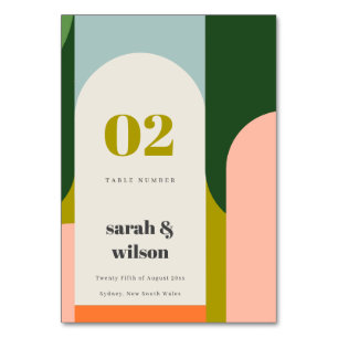 Colorful Groovy Retro Arch Abstract Bold Wedding Table Number