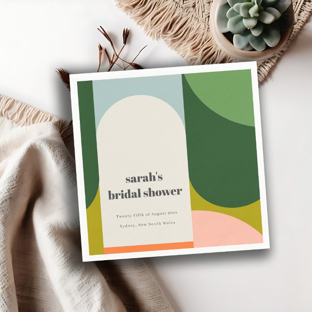 Colorful Groovy Retro Arch Abstract Bridal Shower Napkins (Creator Uploaded)