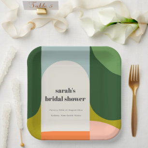 Colorful Groovy Retro Arch Abstract Bridal Shower Paper Plates