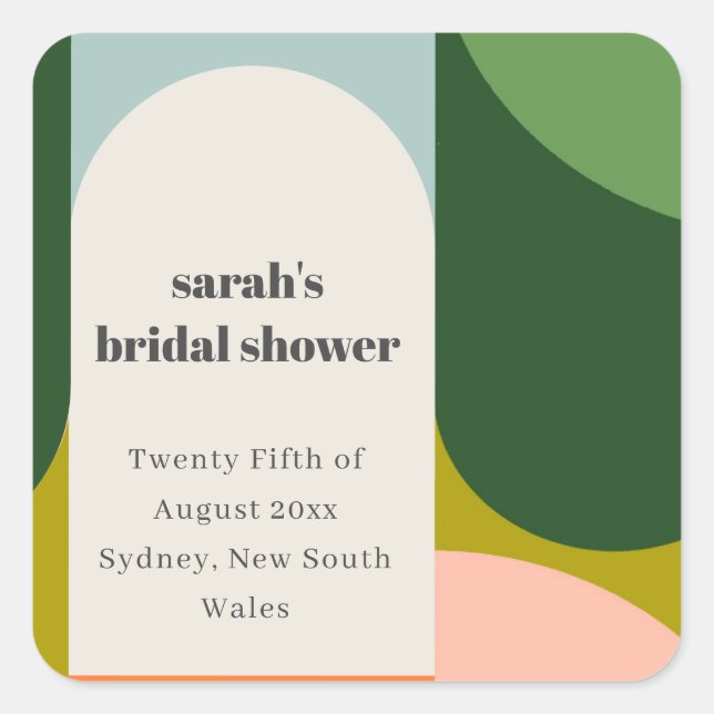 Colorful Groovy Retro Arch Abstract Bridal Shower Square Sticker (Front)