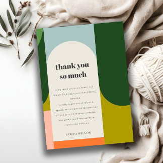 Colorful Groovy Retro Arch Abstract Bridal Shower Thank You Card