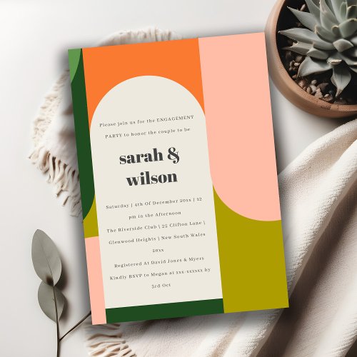 Colorful Groovy Retro Arch Abstract Engagement Invitation