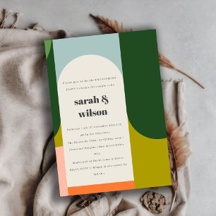Colorful Groovy Retro Arch Abstract Engagement Invitation