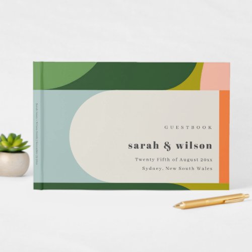 Colorful Groovy Retro Arch Bold Abstract Wedding Guest Book