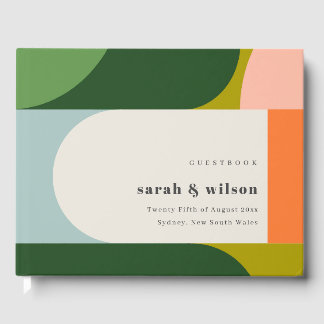 Colorful Groovy Retro Arch Bold Abstract Wedding Guest Book