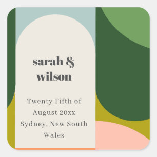 Colorful Groovy Retro Arch Bold Abstract Wedding Square Sticker
