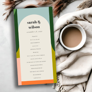 Colorful Groovy Retro Arch Bold Wedding Program