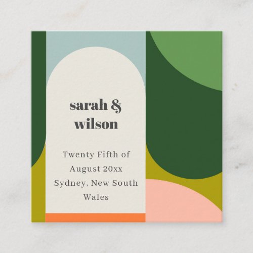 Colorful Groovy Retro Arch Bold Wedding Website Square Business Card
