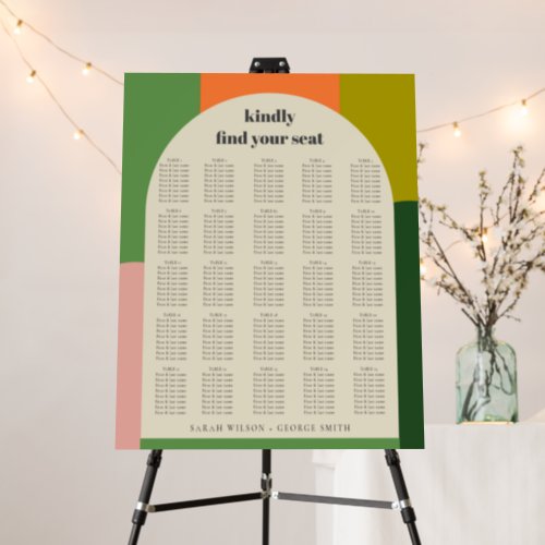 Colorful Groovy Retro Arch Wedding Seating Chart Foam Board