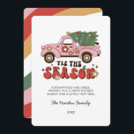 Colorful Groovy Retro Christmas Christmas Card<br><div class="desc">Tis the Season to get groovy! This retro Christmas Card features a watercolor pink pickup truck with a Christmas tree and fun retro 70s flowers and stars. The back has a colorful pattern of retro waves in muted Christmas colors. It is the perfect way to wish your family and friends...</div>