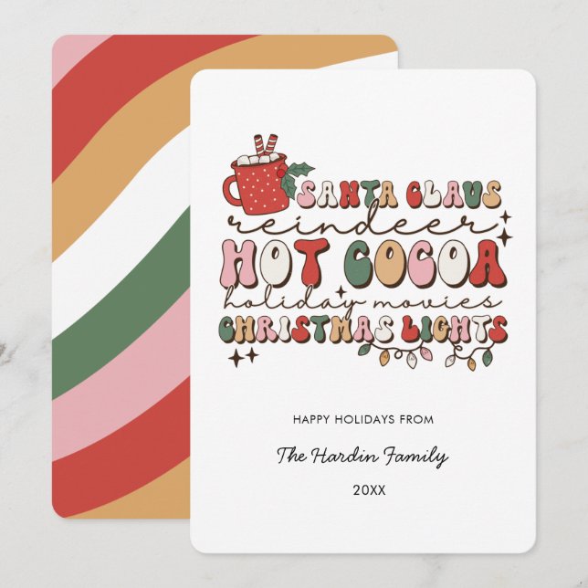 Colorful Groovy Retro Christmas Christmas Card (Front/Back)