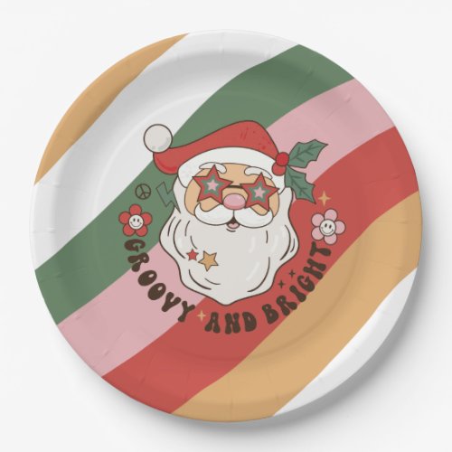 Colorful Groovy Retro Christmas  Paper Plates