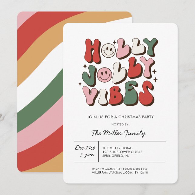 Colorful Groovy Retro Christmas Party Invitation (Front/Back)