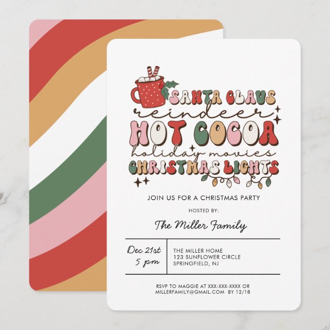 Colorful Groovy Retro Christmas Party Invitation (Front/Back)
