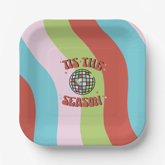 Colorful Groovy Retro Disco Christmas Party Paper  Plates (Front)