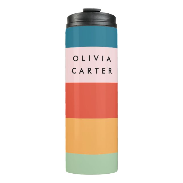 Colorful Groovy Retro Horizontal Stripe Name Thermal Tumbler (Front)