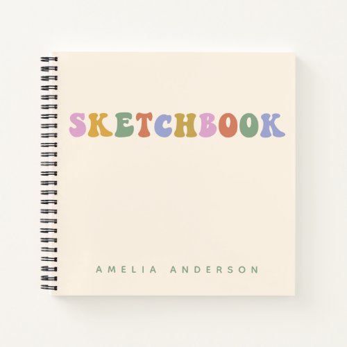 Colorful Groovy Sketchbook Personalized Name Notebook