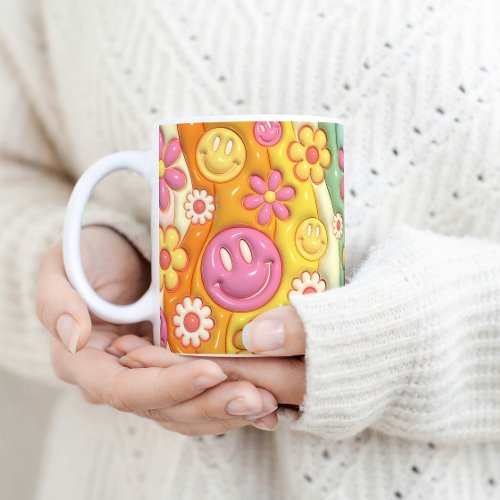 Colorful Groovy Smiley 3D inflated Puffy Coffee Mug