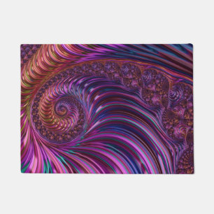 Colorful Groovy Trippy Funky Spiral Fractal Art Doormat