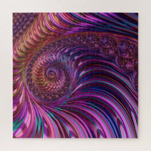 Colorful Groovy Trippy Funky Spiral Fractal Art Jigsaw Puzzle