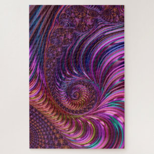 Colorful Groovy Trippy Funky Spiral Fractal Art Jigsaw Puzzle