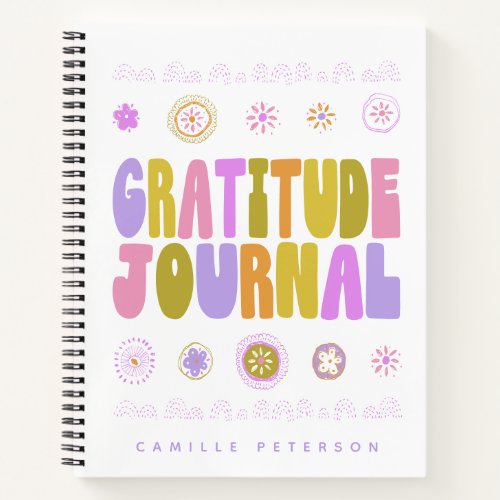 Colorful Groovy Typography Personalized Gratitude  Notebook