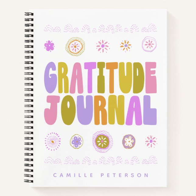 Colorful Groovy Typography Personalized Gratitude  Notebook (Front)