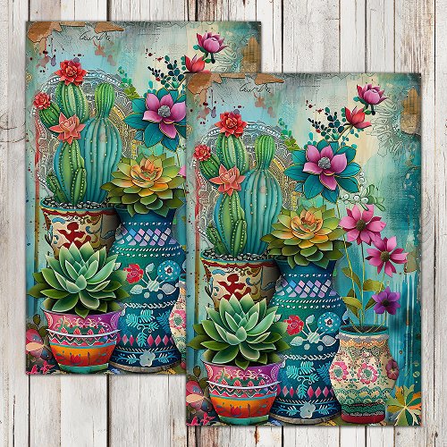 COLORFUL GROUP OF BLOOMING SUCCULENTS DECOUPAGE TISSUE PAPER