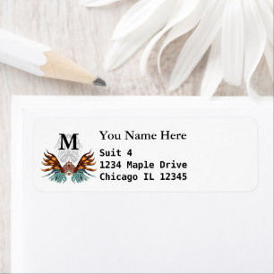 Colorful Grumpy Lionfish Cartoon Monogram Label