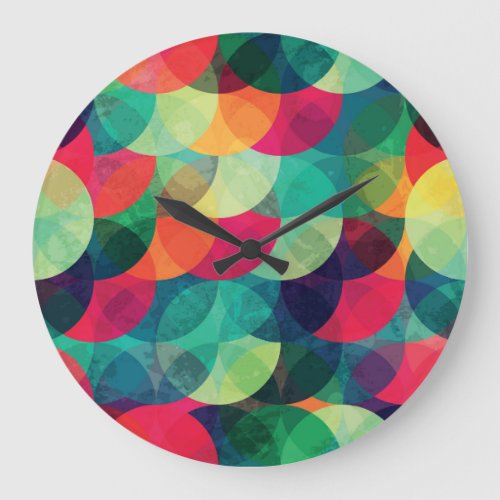 Colorful Grunge Circle Seamless Pattern Large Clock