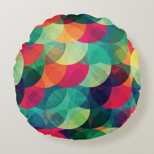 Colorful Grunge Circle Seamless Pattern Round Pillow