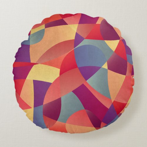 Colorful Grunge Geometric Triangles Background Round Pillow