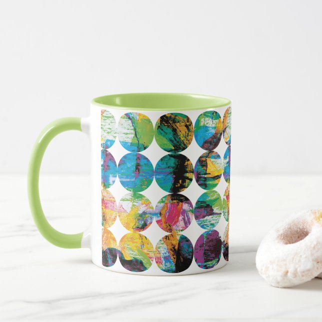 Colorful Grunge Texture Circle Pattern Art. Mug (With Donut)