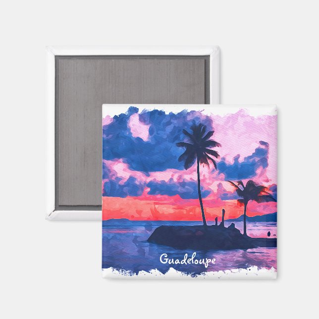 Colorful Guadeloupe Caribbean Island Watercolor Magnet (Front/Back)