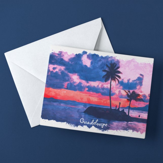 Colorful Guadeloupe Caribbean Island Watercolor Postcard (guadeloupe beach watercolor postcard)